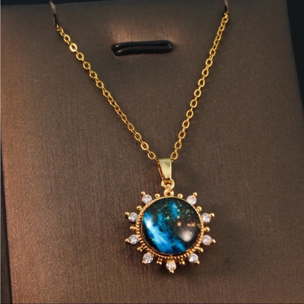 Blue Sun Pendant Gold Dainty Necklace